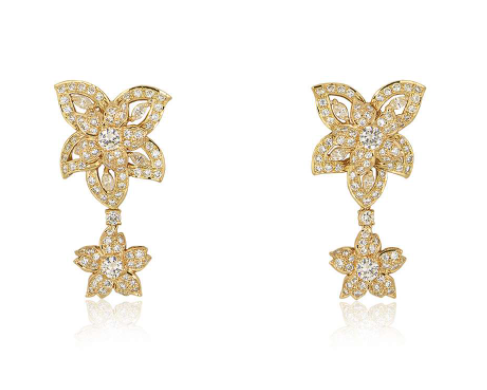 Preowned Bespoke Yellow Gold Diamond Flower Drop Earrings