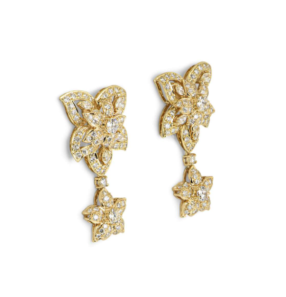 Preowned Bespoke Yellow Gold Diamond Flower Drop Earrings