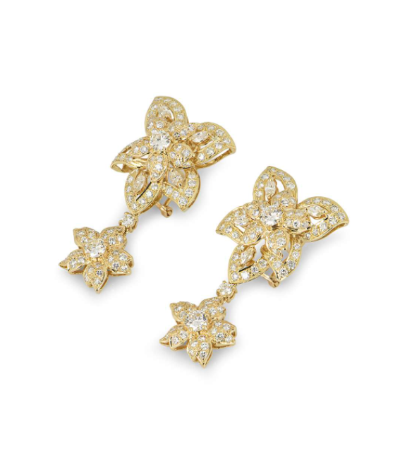 Preowned Bespoke Yellow Gold Diamond Flower Drop Earrings