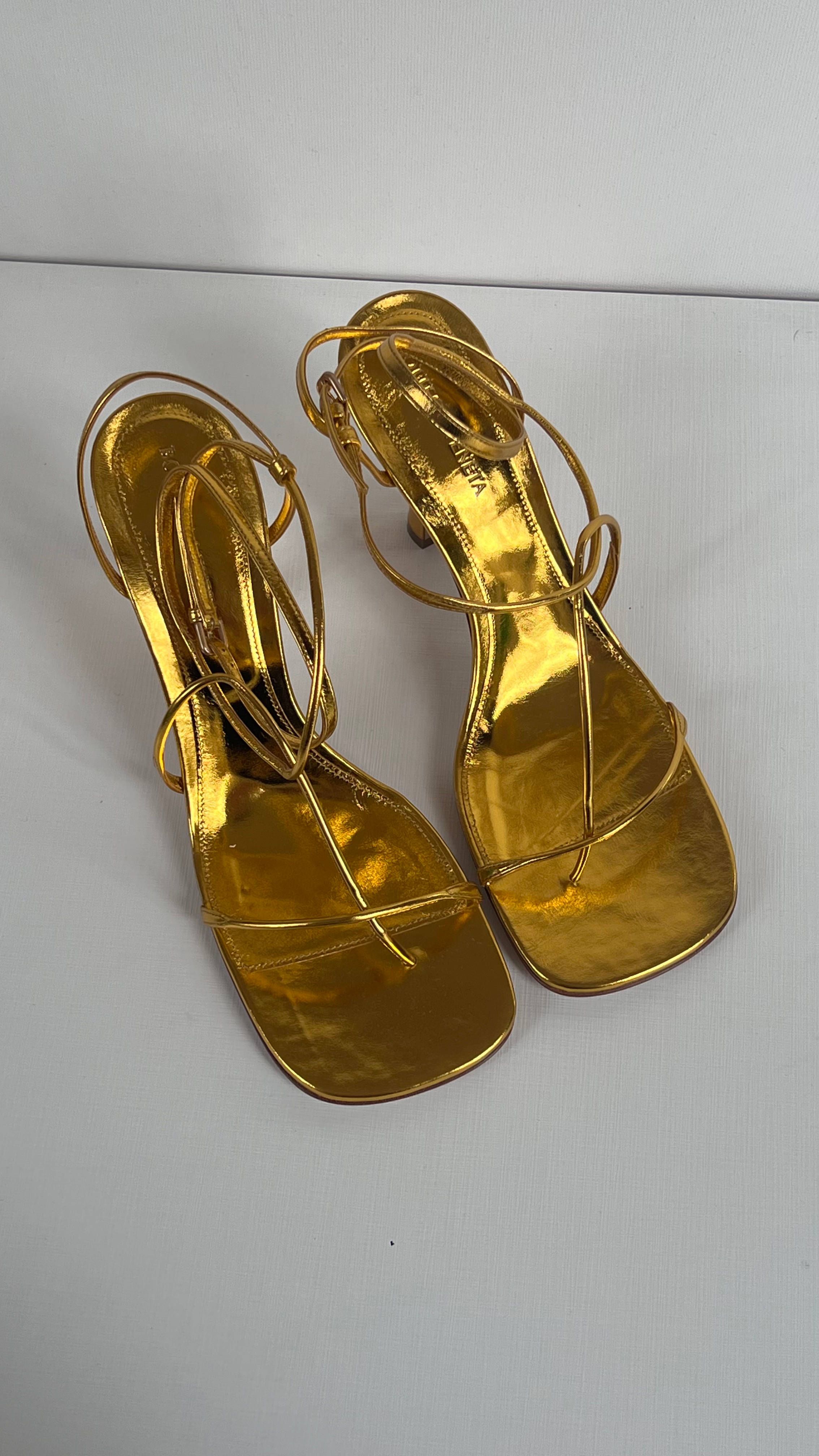 Bottega Veneta Gold Leather Line Sandals Size 39