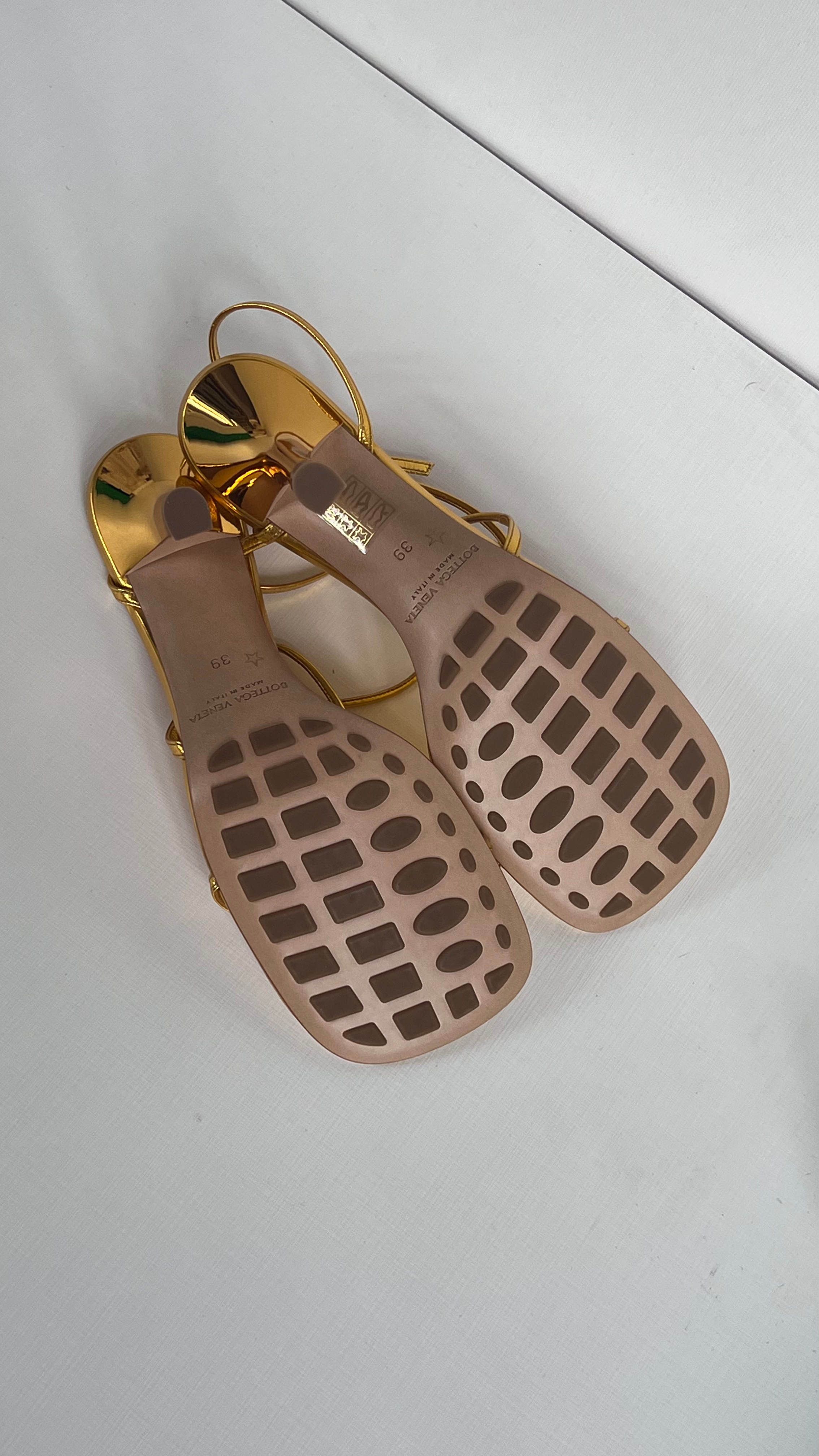 Bottega Veneta Gold Leather Line Sandals Size 39