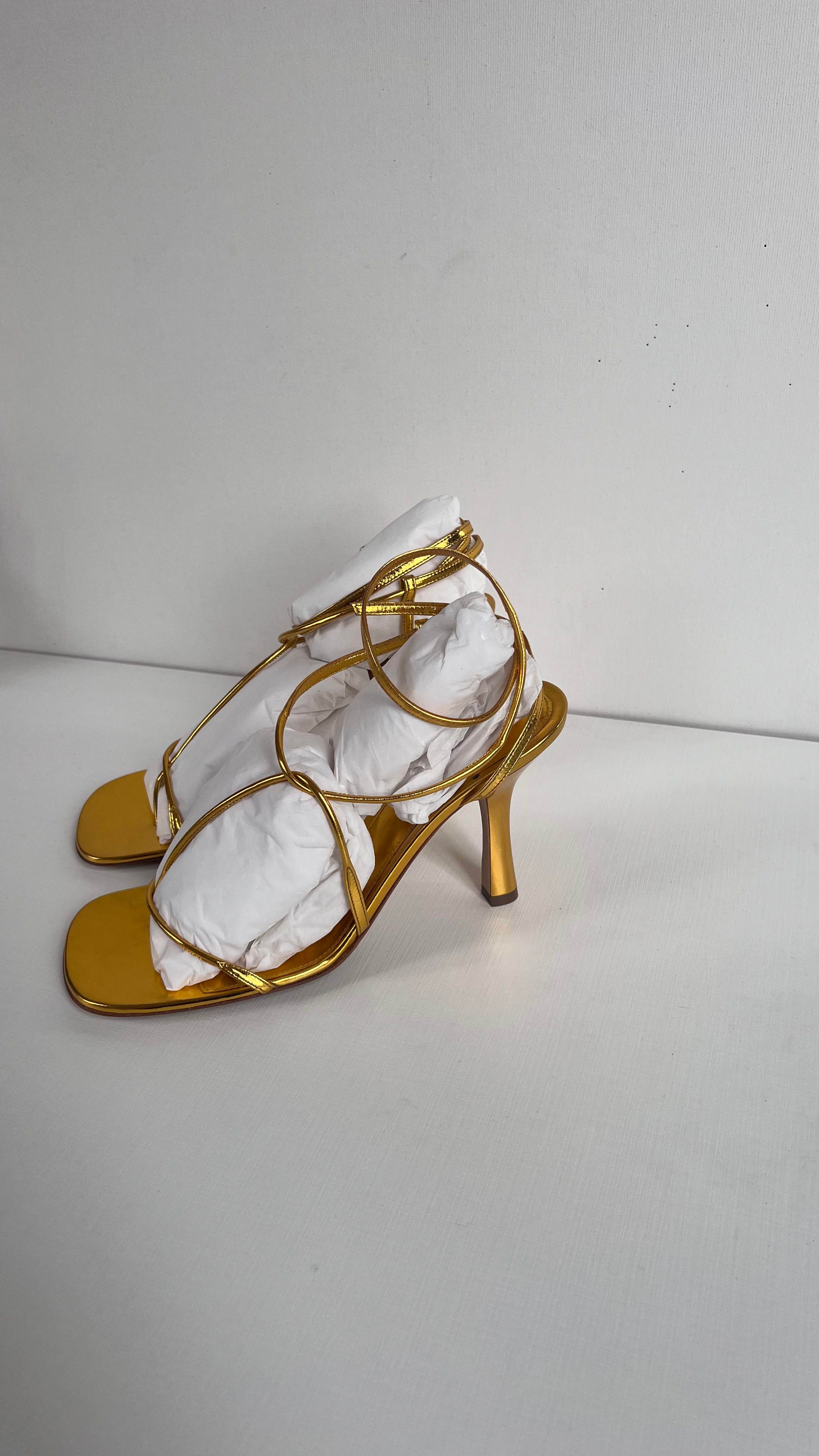 Bottega Veneta Gold Leather Line Sandals Size 39