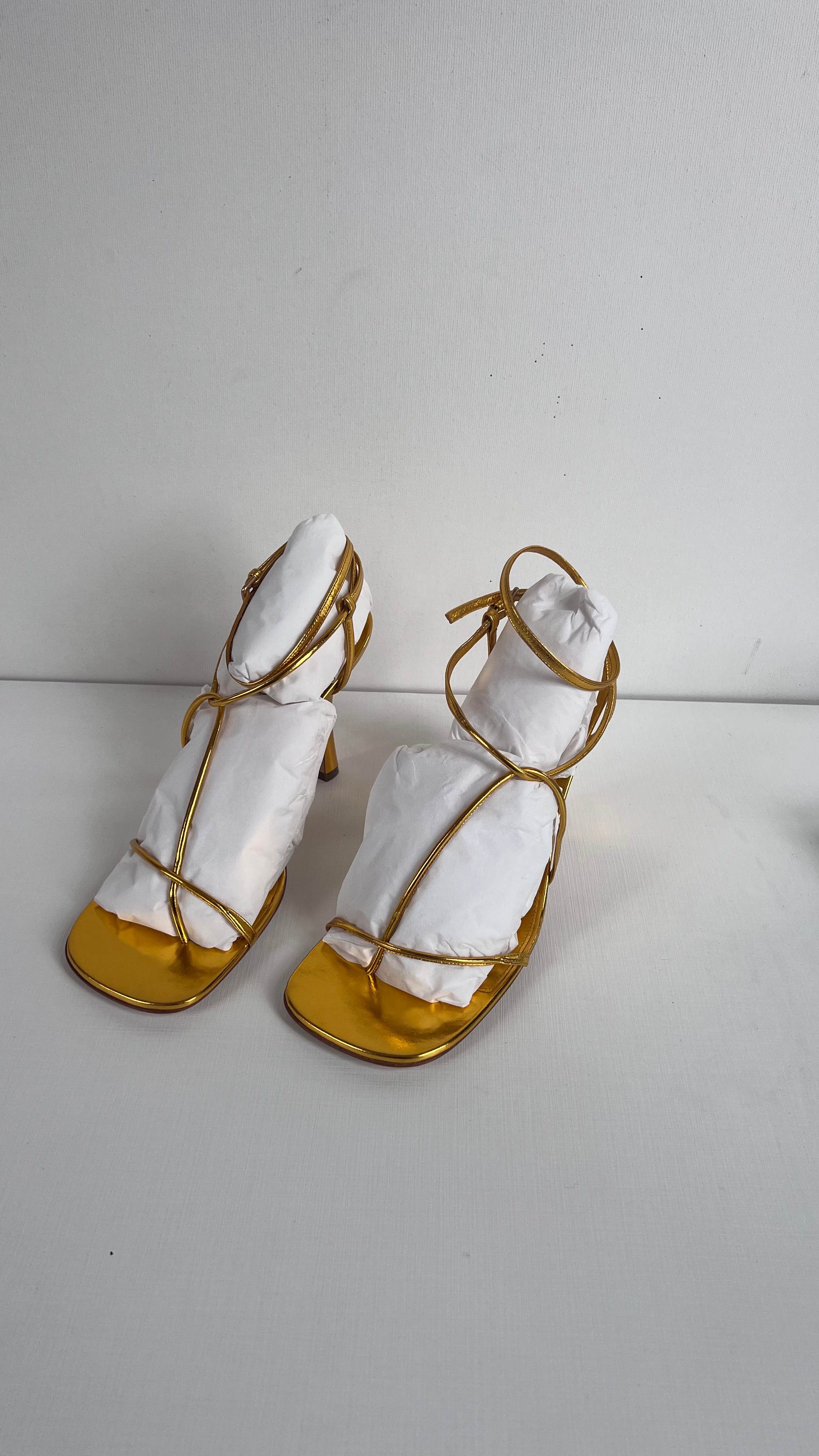 Bottega Veneta Gold Leather Line Sandals Size 39