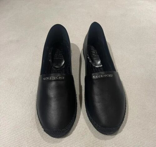 Givenchy Black Leather Logo Espadrilles Size 38