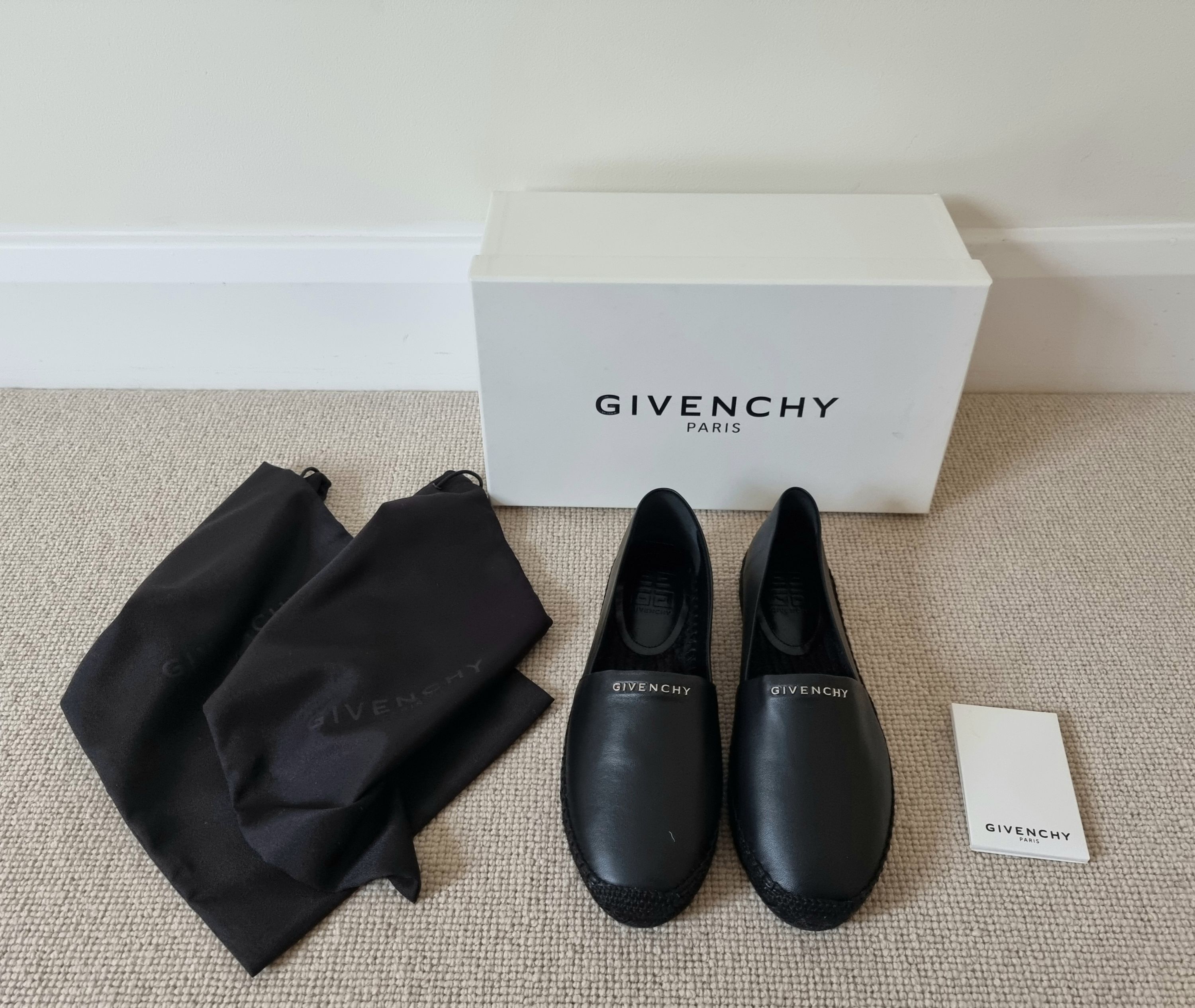 Givenchy Black Leather Logo Espadrilles Size 38