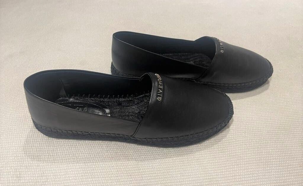 Givenchy Black Leather Logo Espadrilles Size 38