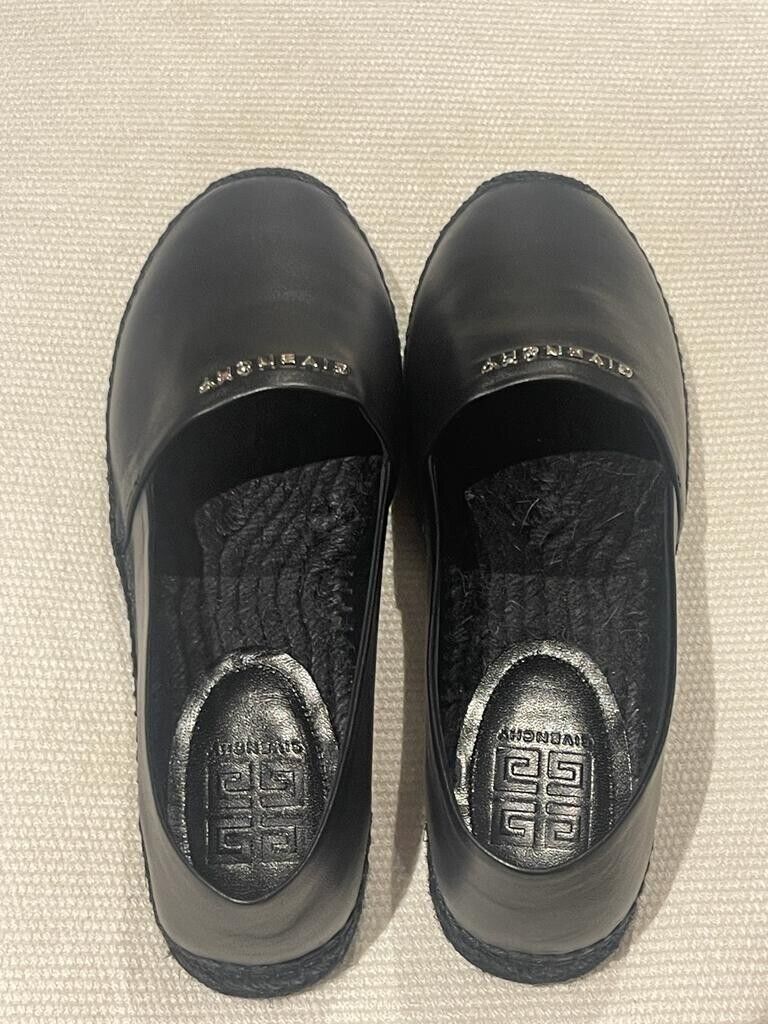 Givenchy Black Leather Logo Espadrilles Size 38