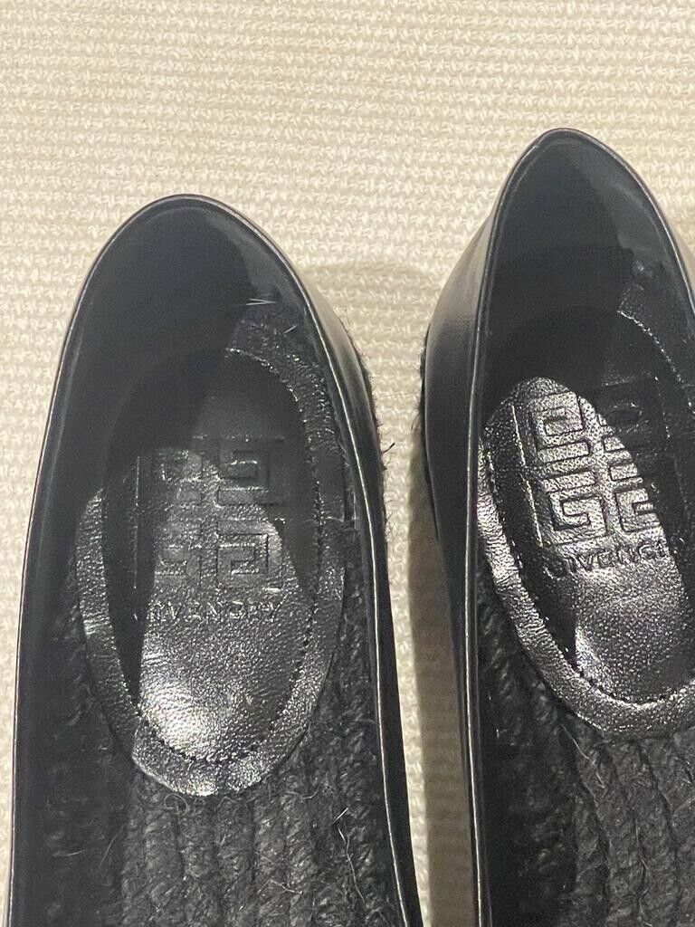 Givenchy Black Leather Logo Espadrilles Size 38