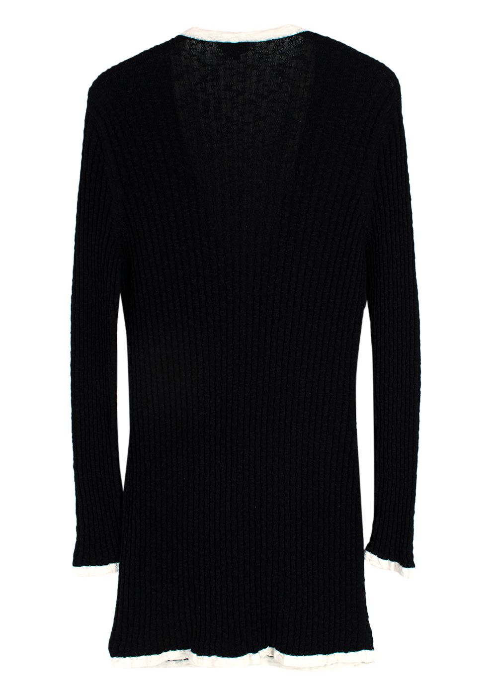 Preowned Chanel Black Ribbed Longline Cardigan with White Trim Detail Size XL Black/White cotton