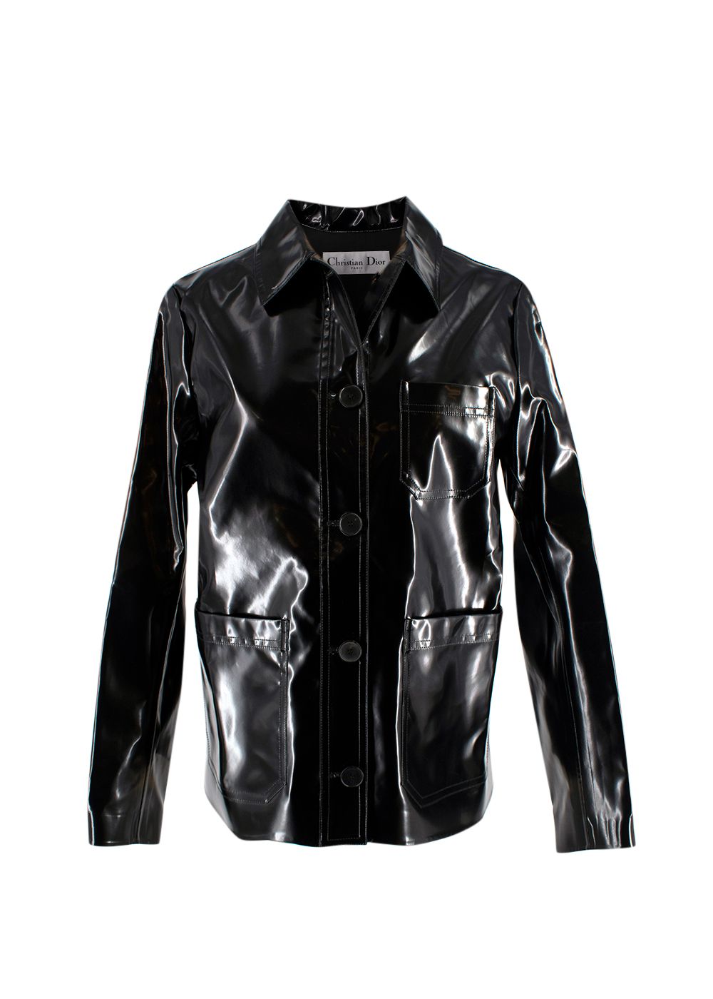 Preowned Dior Black Glossy Single-breasted Jacket Size XS leather