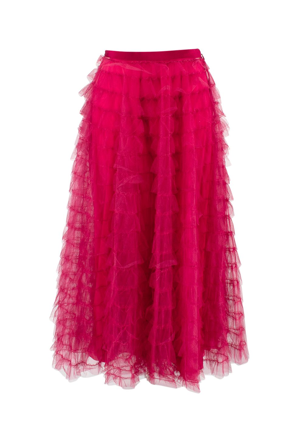 Christian Dior Raspberry Ruffled Tulle Midi Skirt Size XS Raspberry Pink polyester