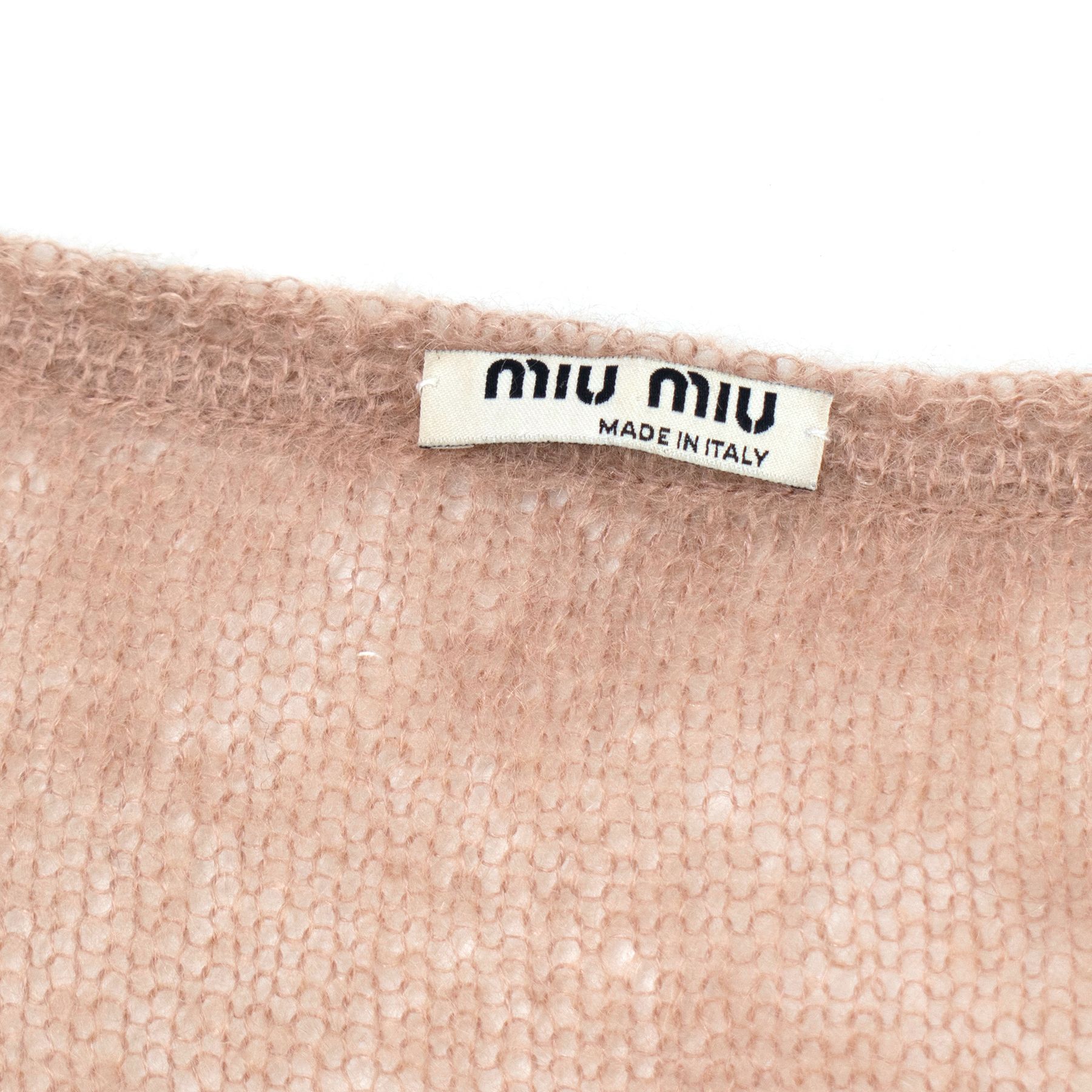 Preowned Miu Miu Knitted Trim Long-sleeved Top Size M Brown cotton