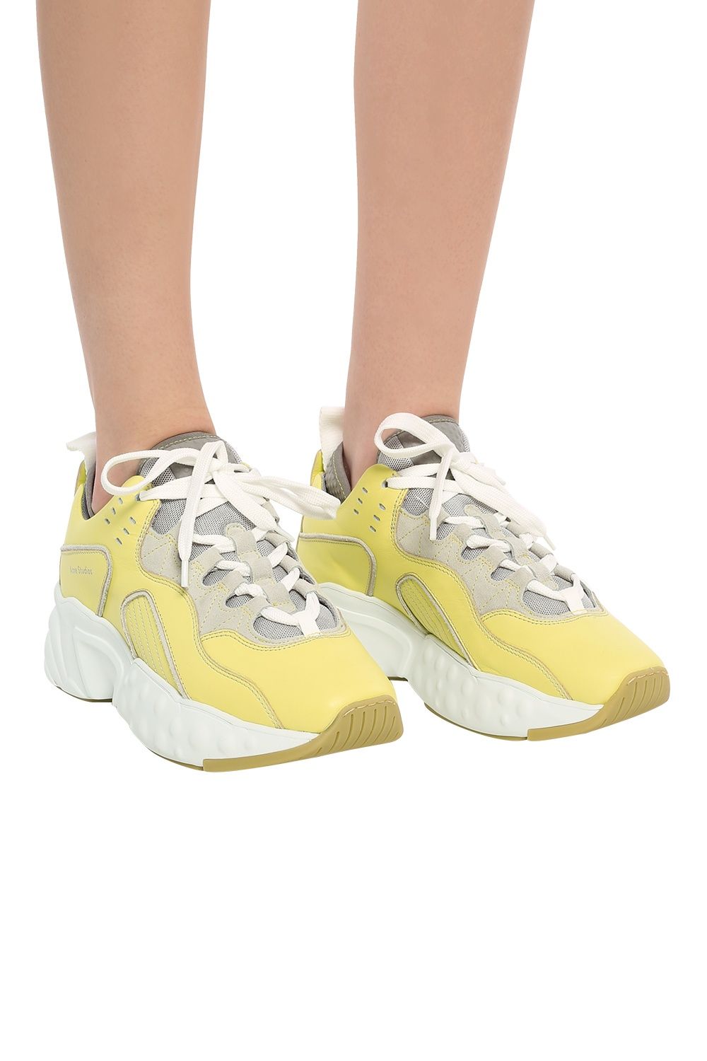 Acne Yellow  Beige Manhattan Lace Up Sneakers Size 36