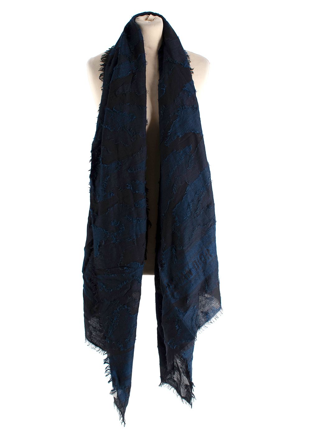 Preowned Dior Blue and Black Camouflage Silk Blend Scarf black/blue silk/wool/cashmere