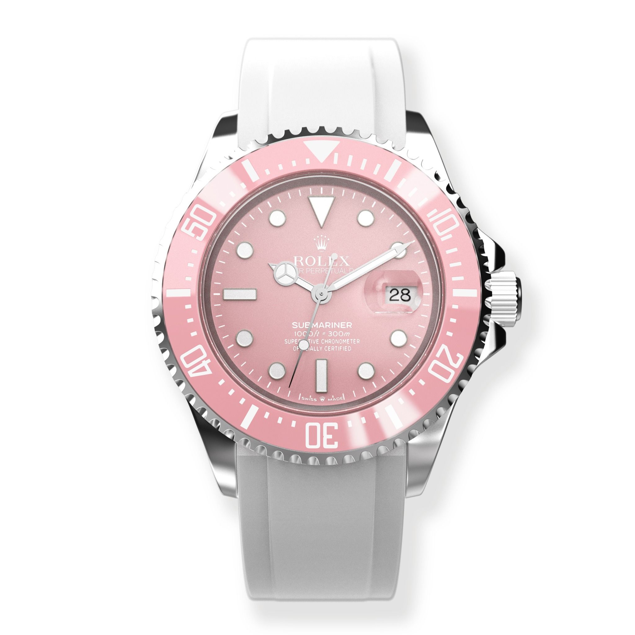 Rolex Submariner 40mm Custom Pink Bezel  Dial Steel Watch Pink White