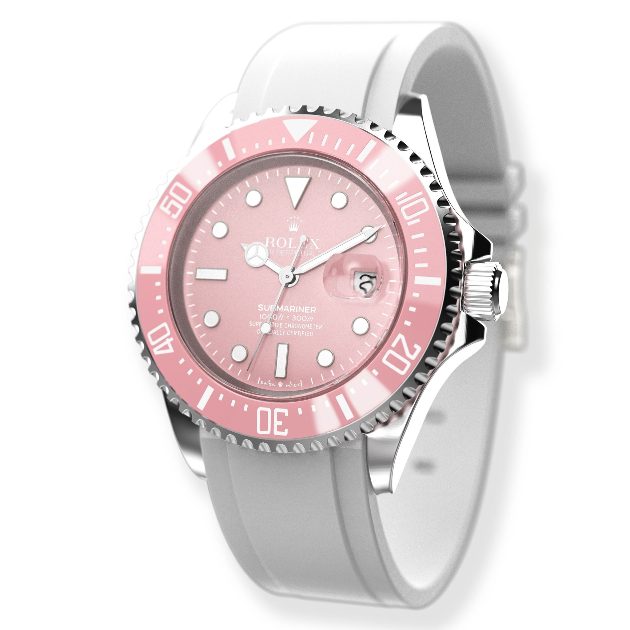 Rolex Submariner 40mm Custom Pink Bezel  Dial Steel Watch Pink White