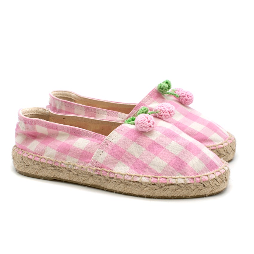 Boys Bonpoint Pink Checkered Knit Cherry Espadrilles Size 7 Years canvas