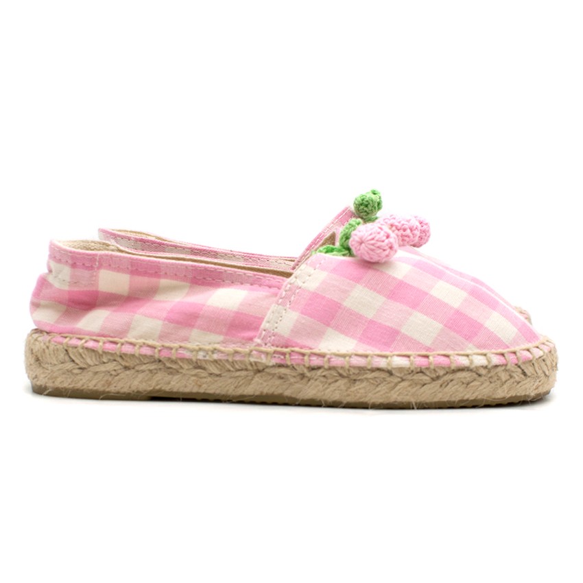 Boys Bonpoint Pink Checkered Knit Cherry Espadrilles Size 7 Years canvas