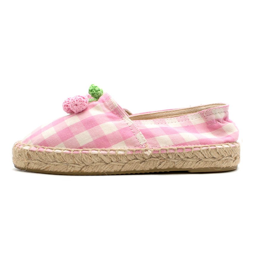 Boys Bonpoint Pink Checkered Knit Cherry Espadrilles Size 7 Years canvas