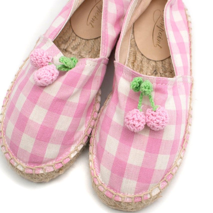 Boys Bonpoint Pink Checkered Knit Cherry Espadrilles Size 7 Years canvas