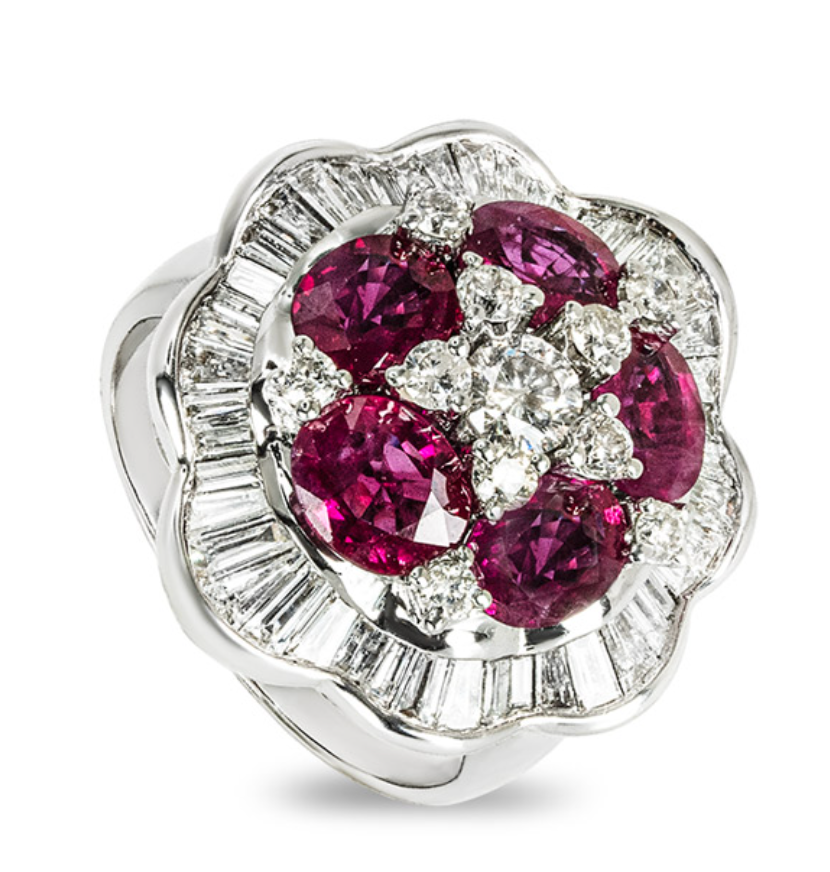 Preowned Bespoke 18kt White Gold Ruby  Diamond Ring - Size 59 silver