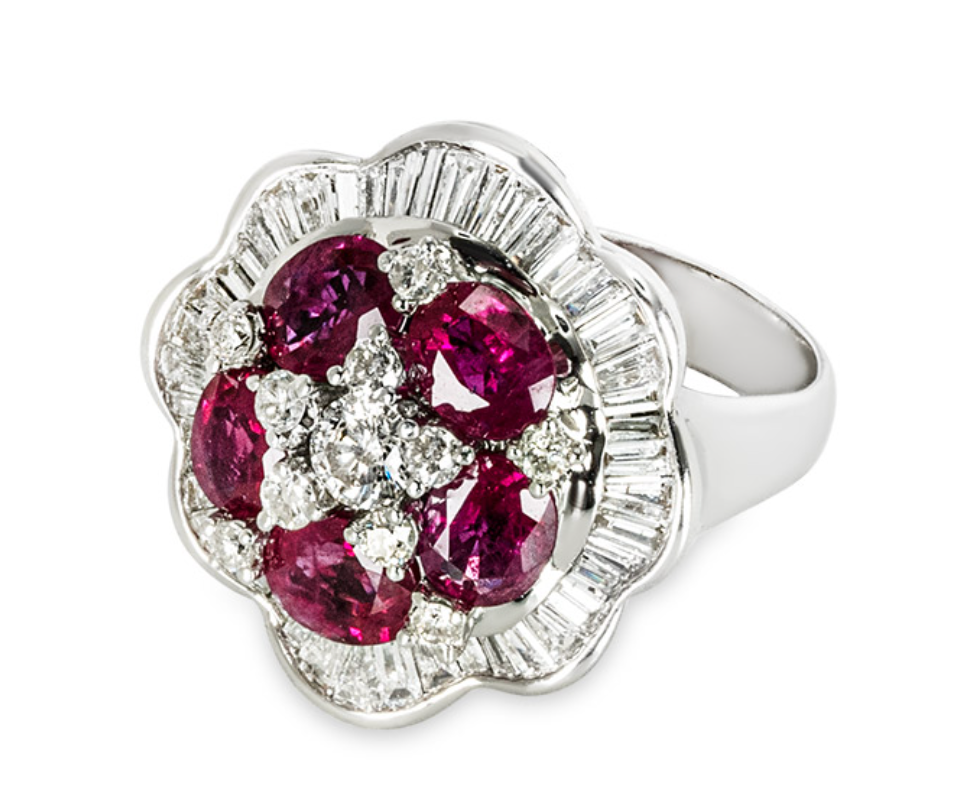 Preowned Bespoke 18kt White Gold Ruby  Diamond Ring - Size 59 silver