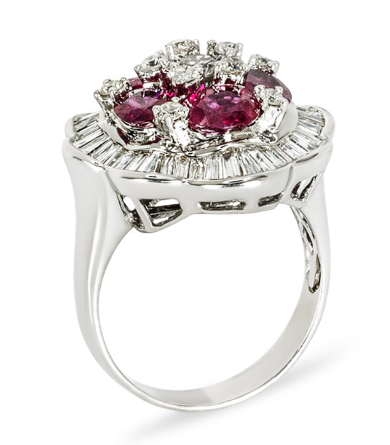 Preowned Bespoke 18kt White Gold Ruby  Diamond Ring - Size 59 silver