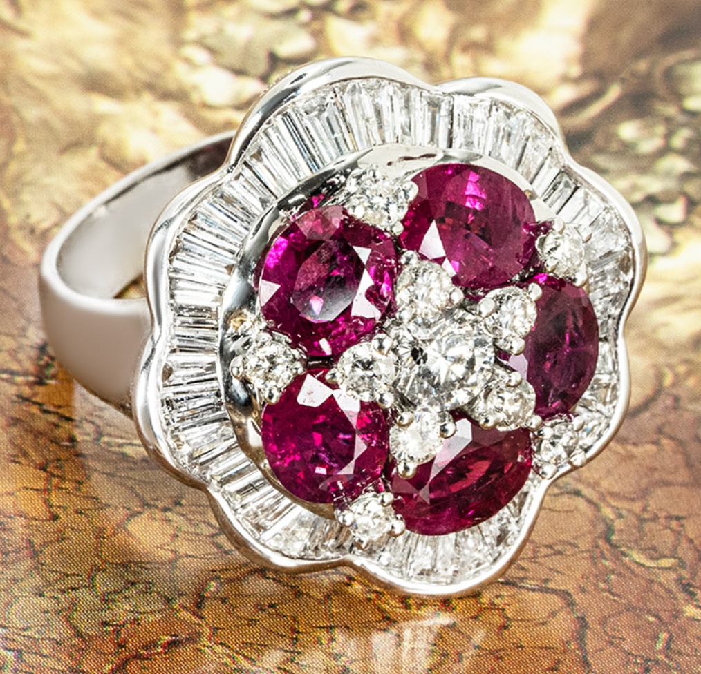 Preowned Bespoke 18kt White Gold Ruby  Diamond Ring - Size 59 silver