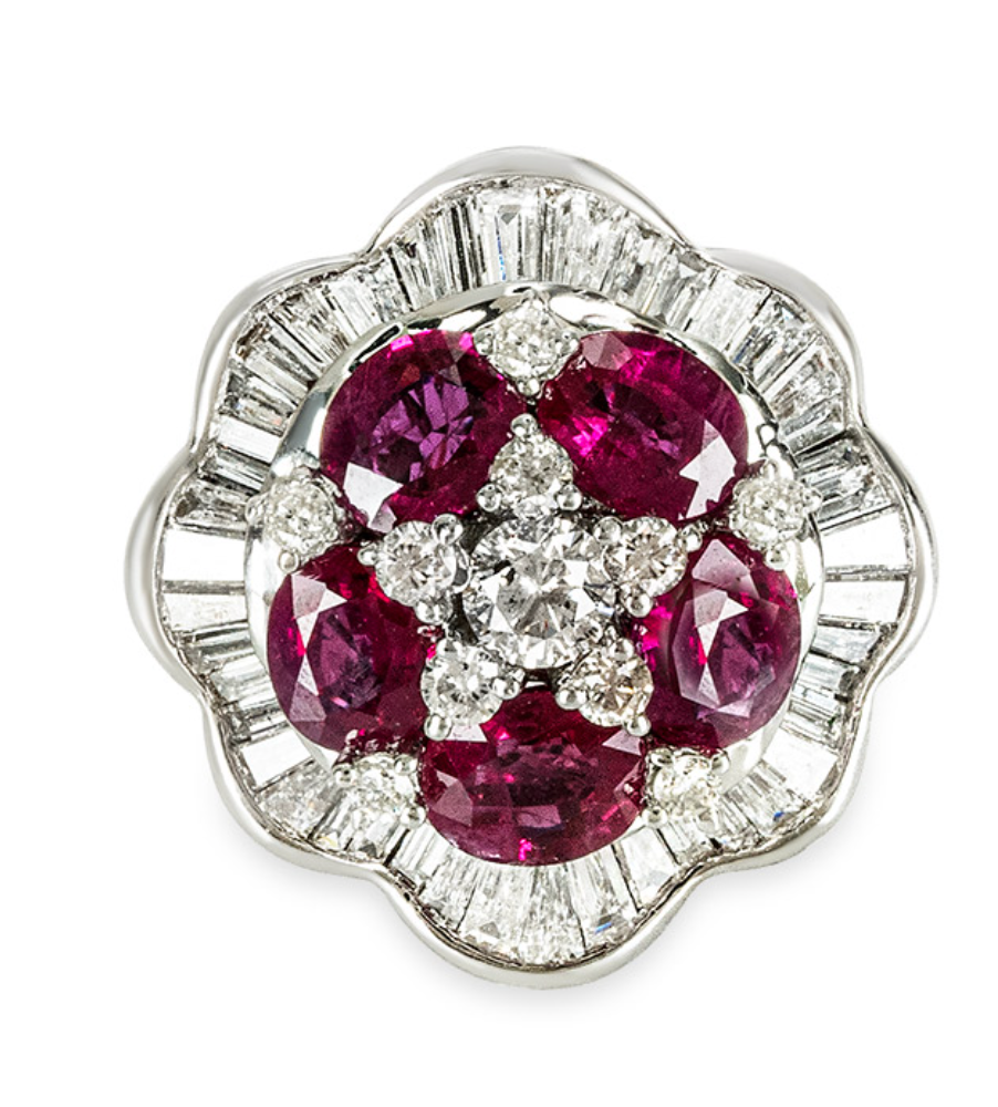 Preowned Bespoke 18kt White Gold Ruby  Diamond Ring - Size 59 silver