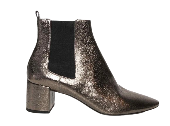 Preowned Saint Laurent Metallic Silver Leather Ankle Boots Size 40 Gunmetal