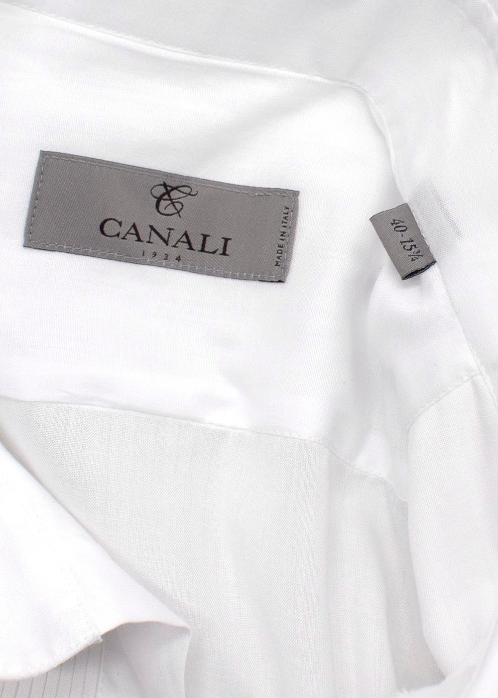 Men's Canali White Pleated Dress Shirt Size 15.5 cotton