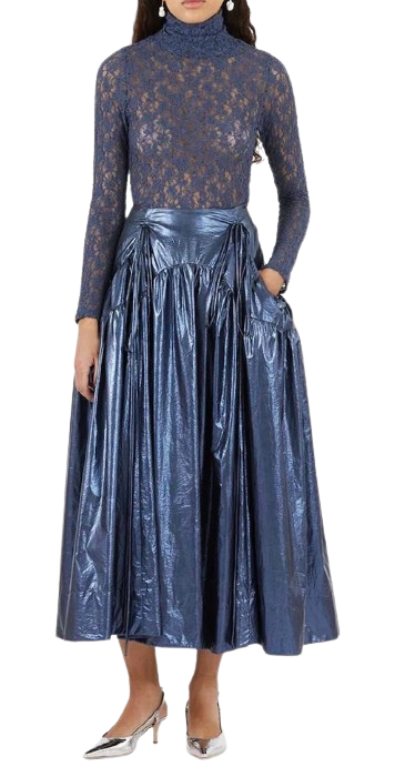 Preowned Rejina Pyo Blue Metallic Anika Skirt Size S navy synthetic