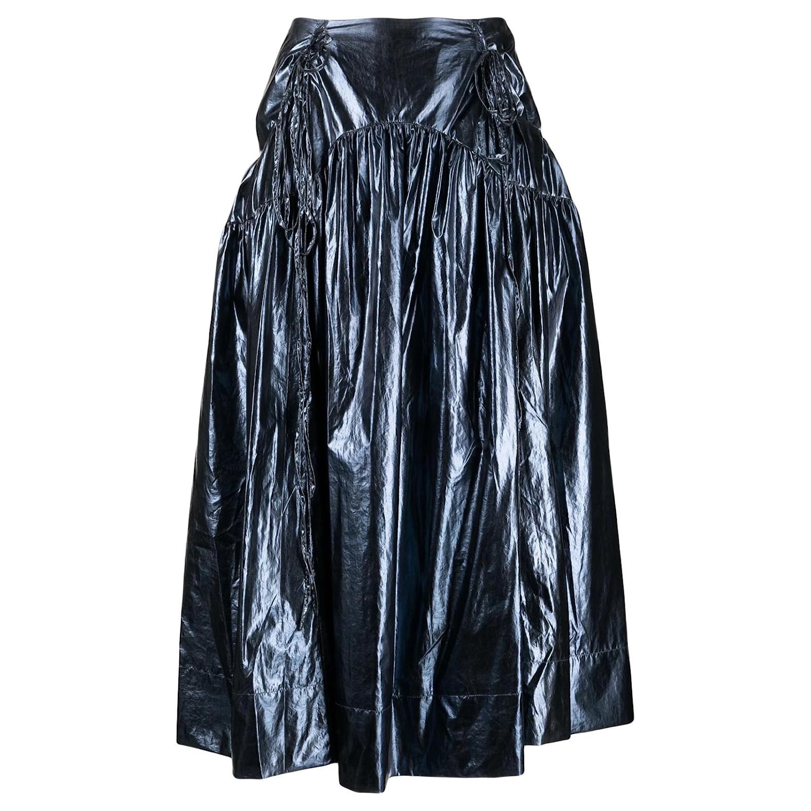 Preowned Rejina Pyo Blue Metallic Anika Skirt Size S navy synthetic