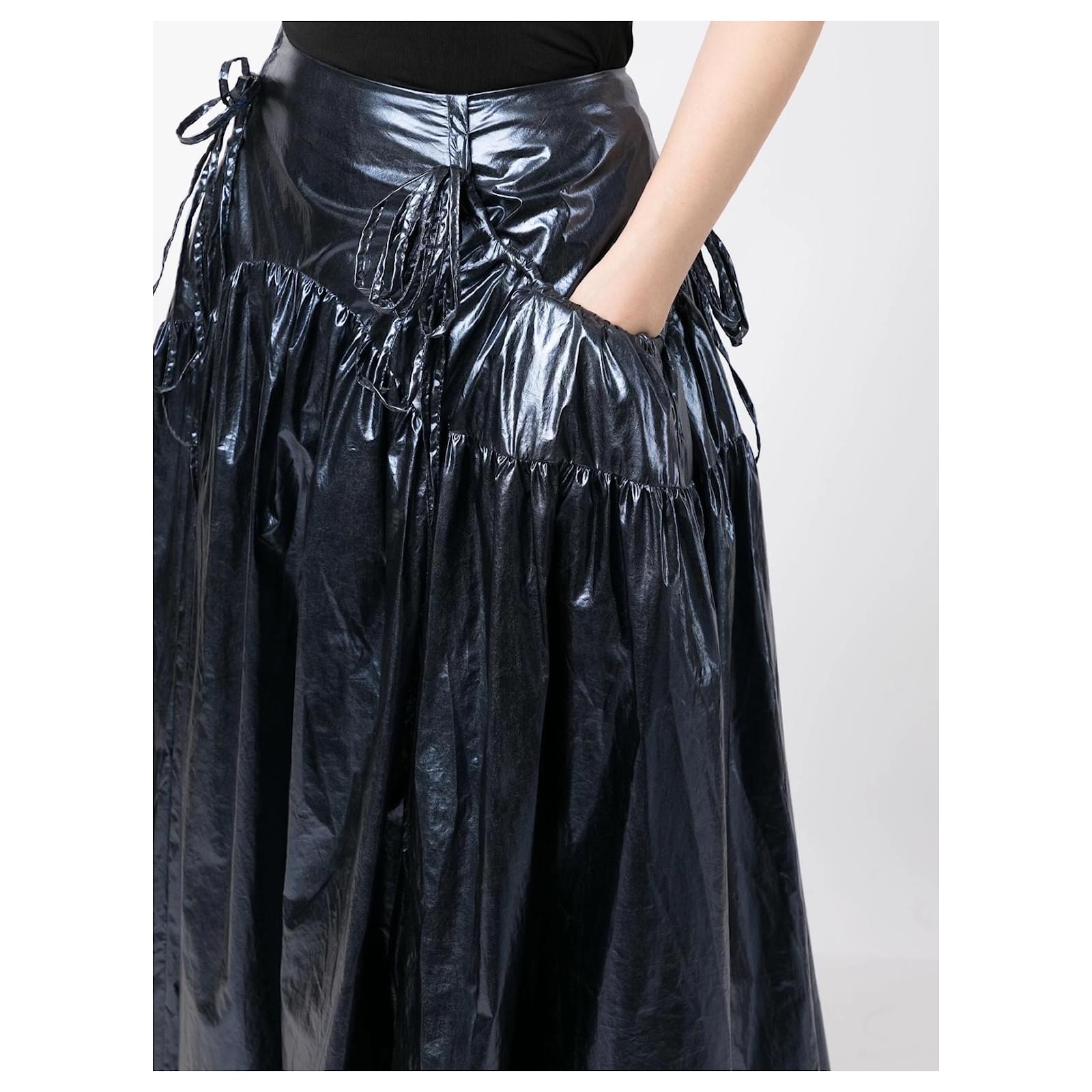 Preowned Rejina Pyo Blue Metallic Anika Skirt Size S navy synthetic