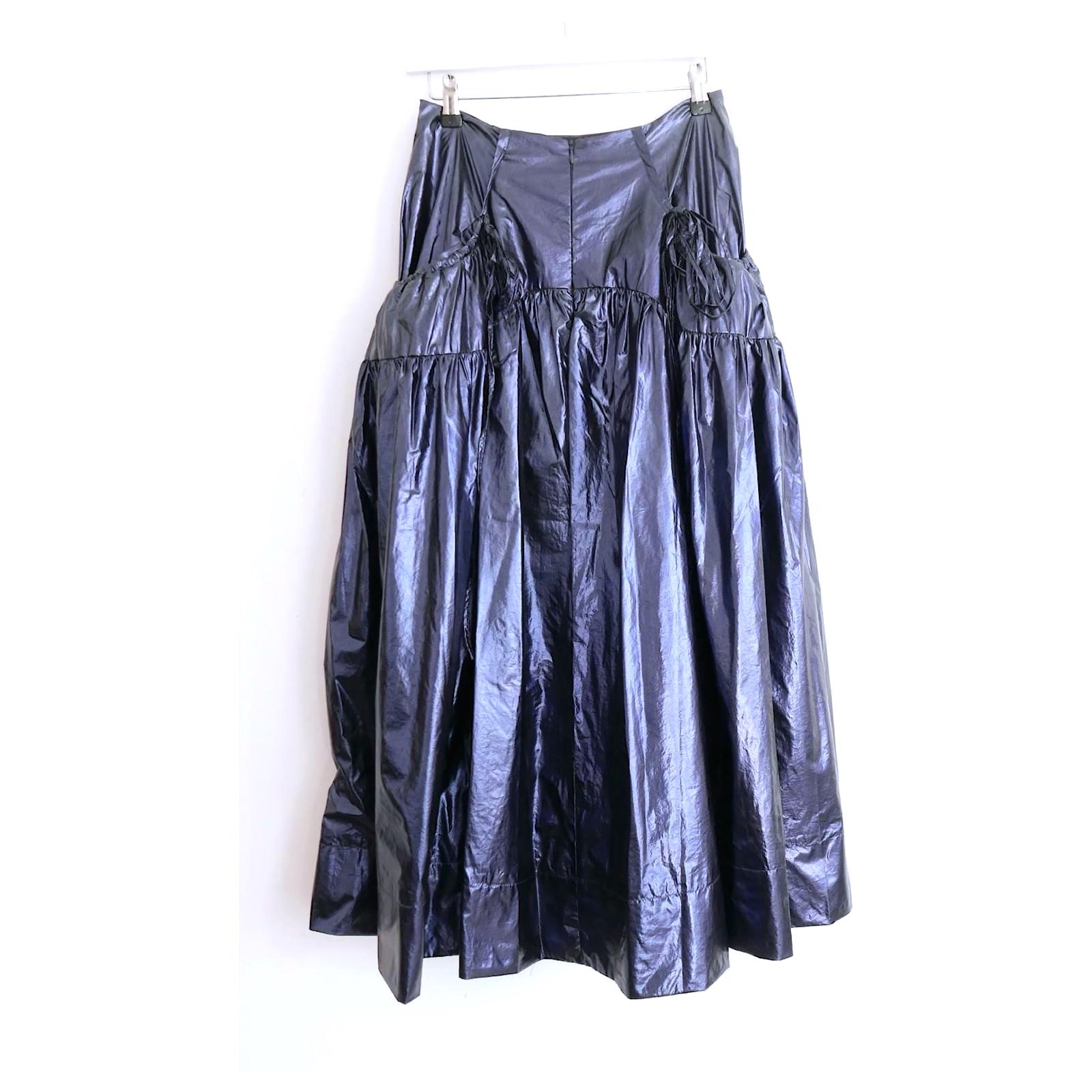 Preowned Rejina Pyo Blue Metallic Anika Skirt Size S navy synthetic