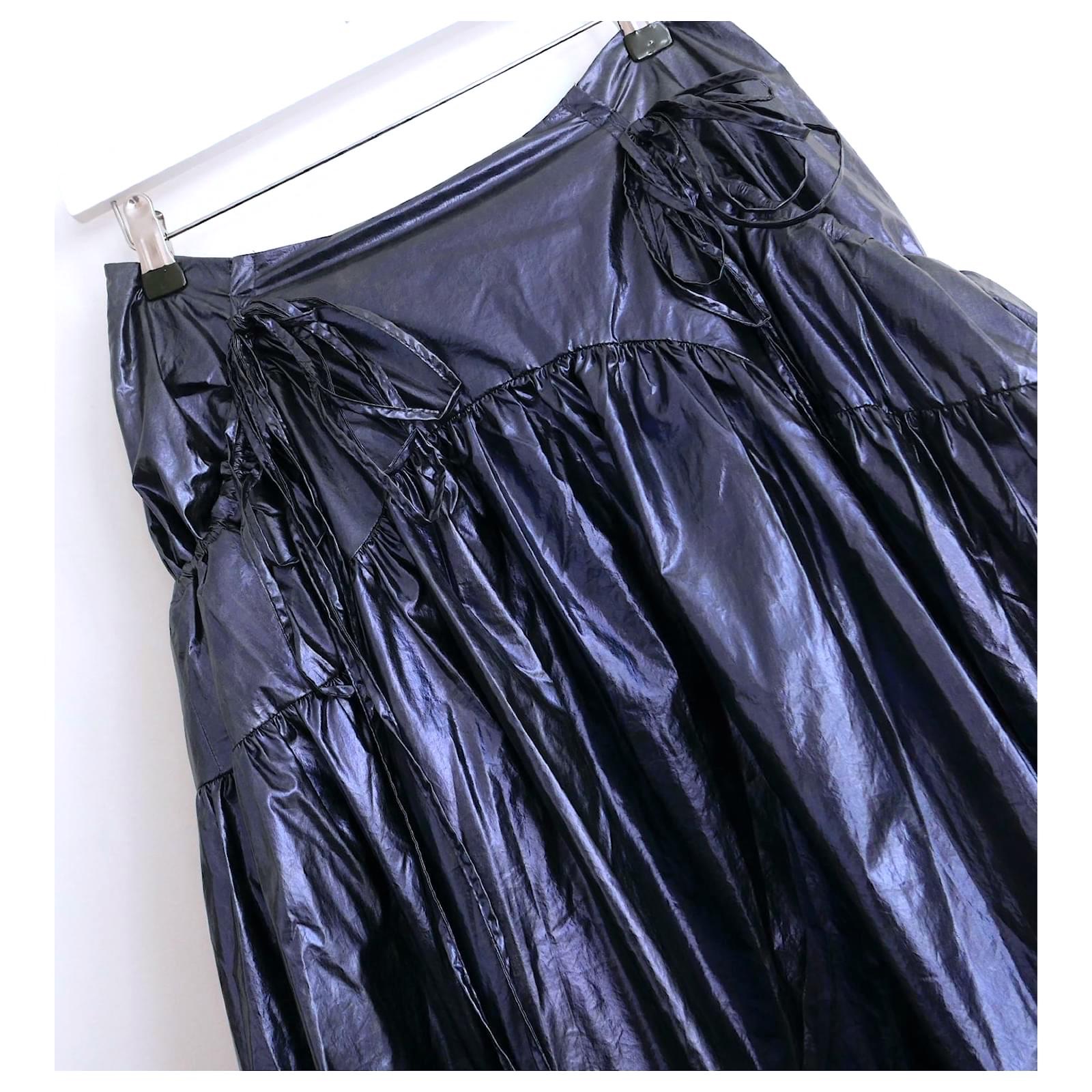 Preowned Rejina Pyo Blue Metallic Anika Skirt Size S navy synthetic