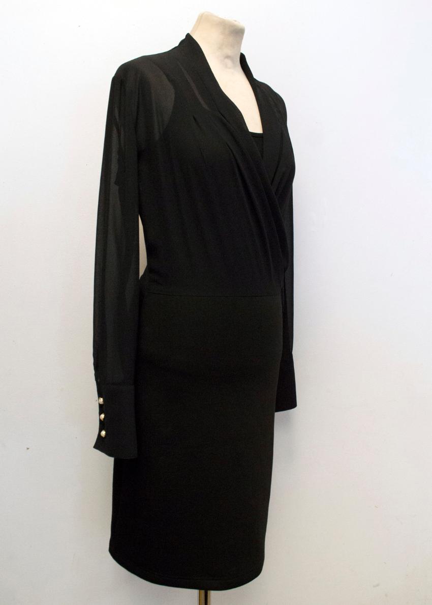 Preowned Weill Black Mesh Top Long Sleeved Dress Size XS polyester