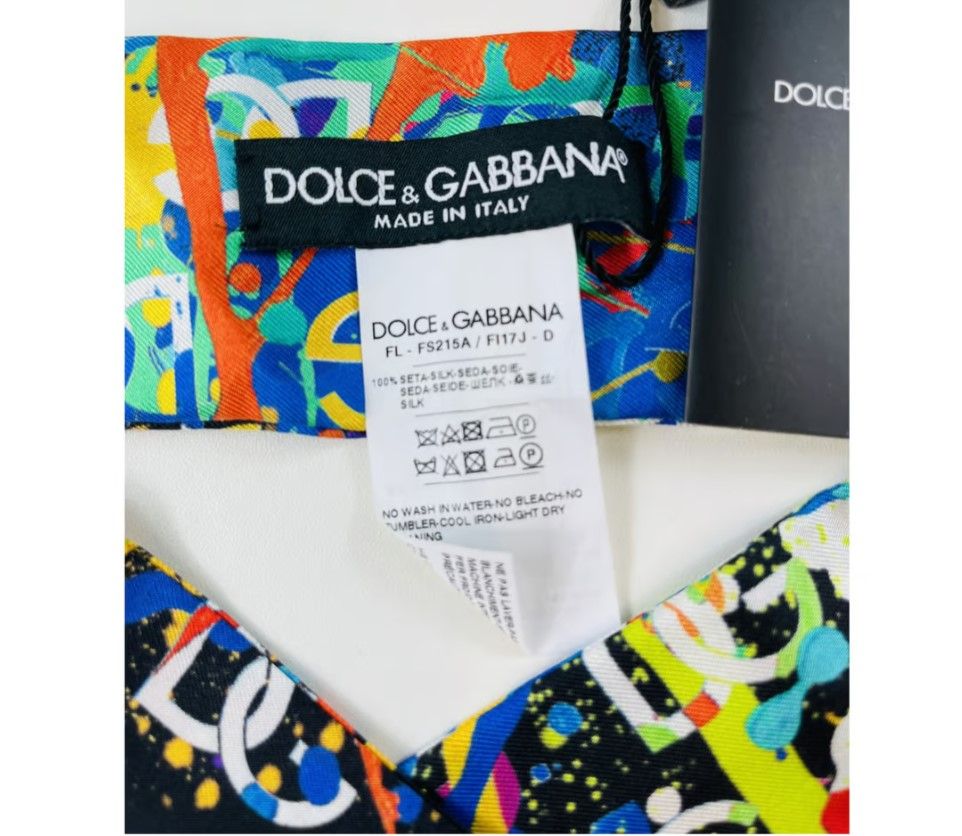 Dolce  Gabbana Logo Paint Printed Silk Mini Scarf Multicolour