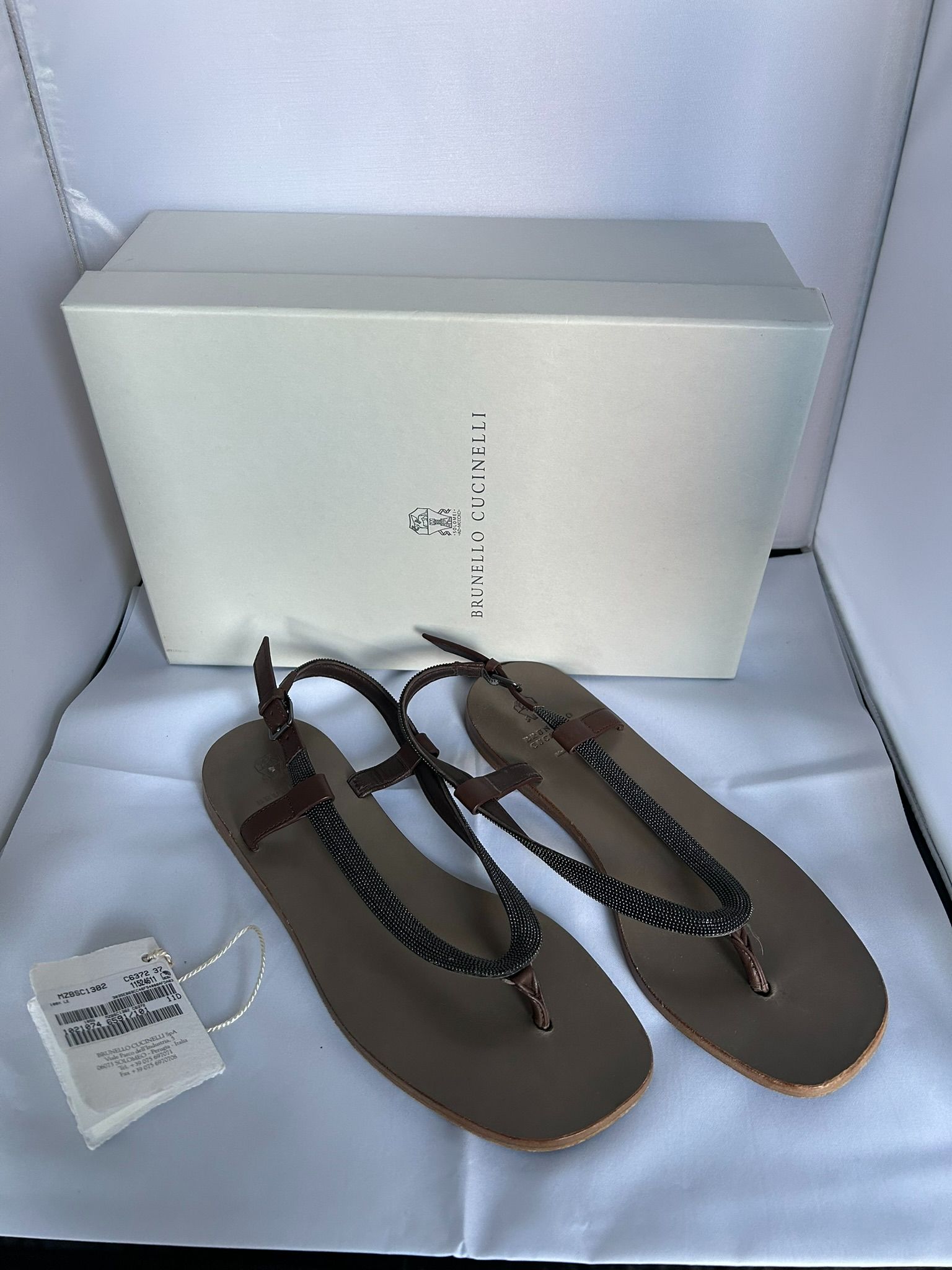 Preowned Brunello Cucinelli Bead Embellished Leather Sandals Size 37 brown