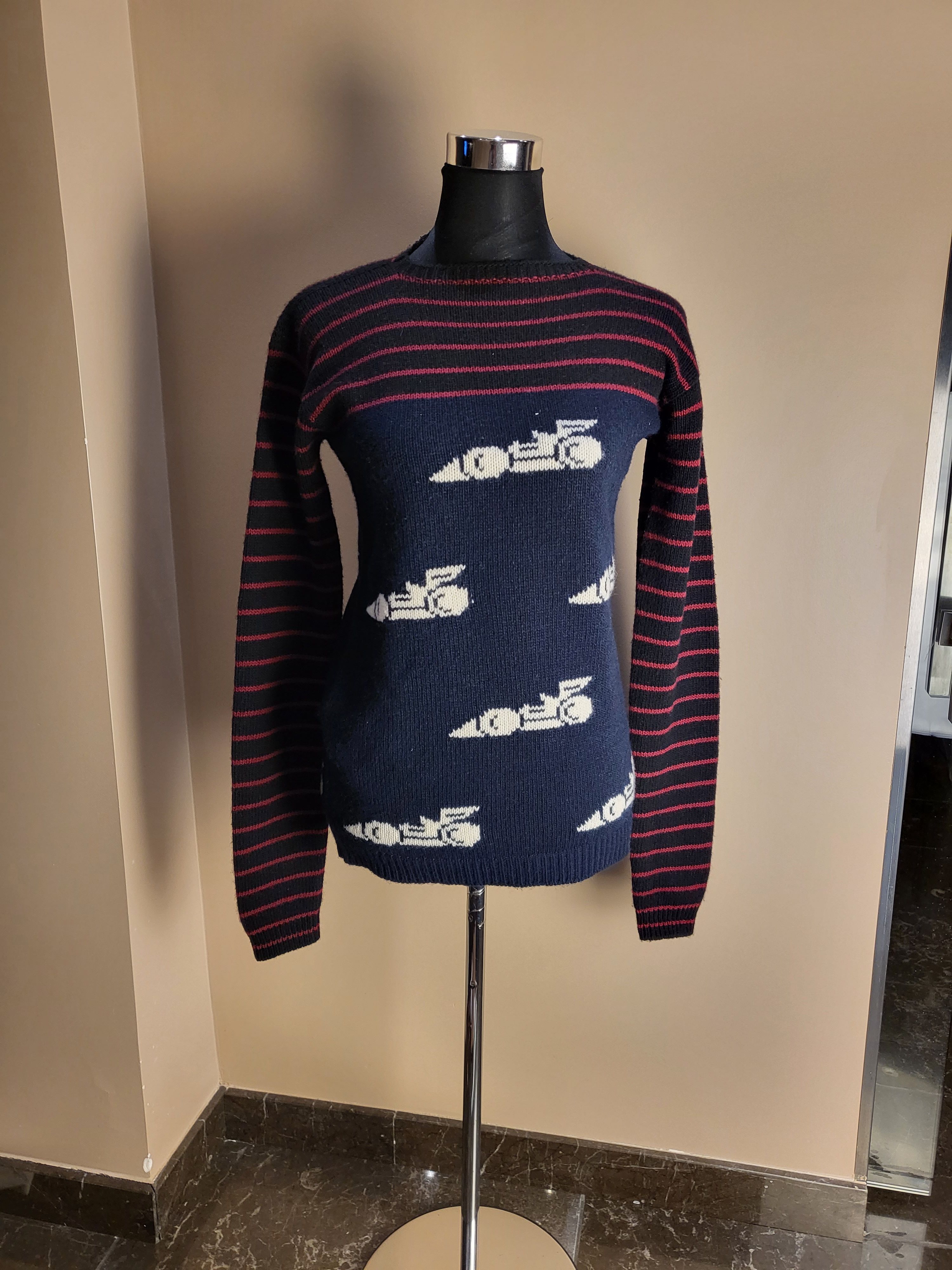 Preowned Prada Runway Wool Knit Jumper Size S Navy