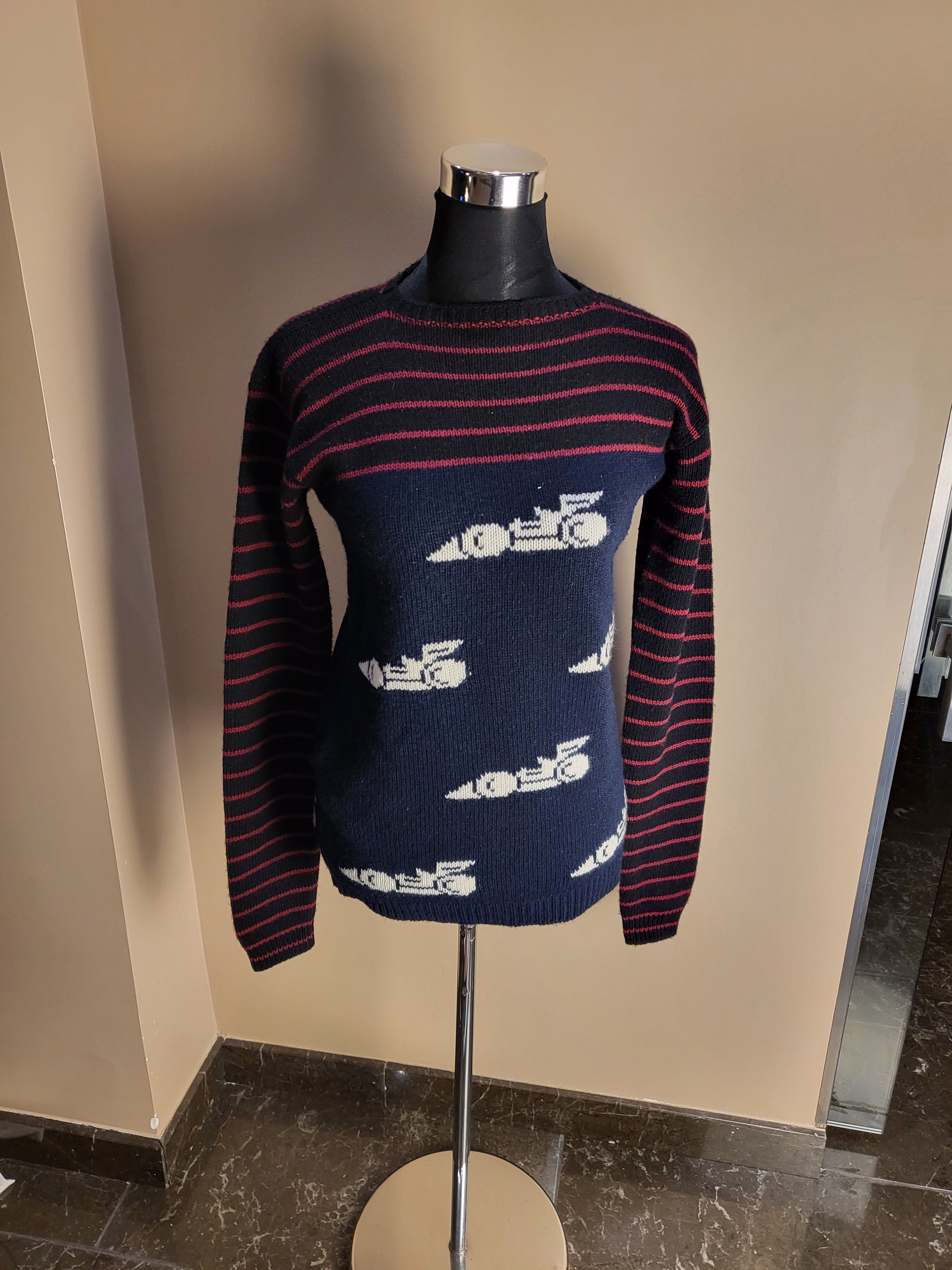 Preowned Prada Runway Wool Knit Jumper Size S Navy