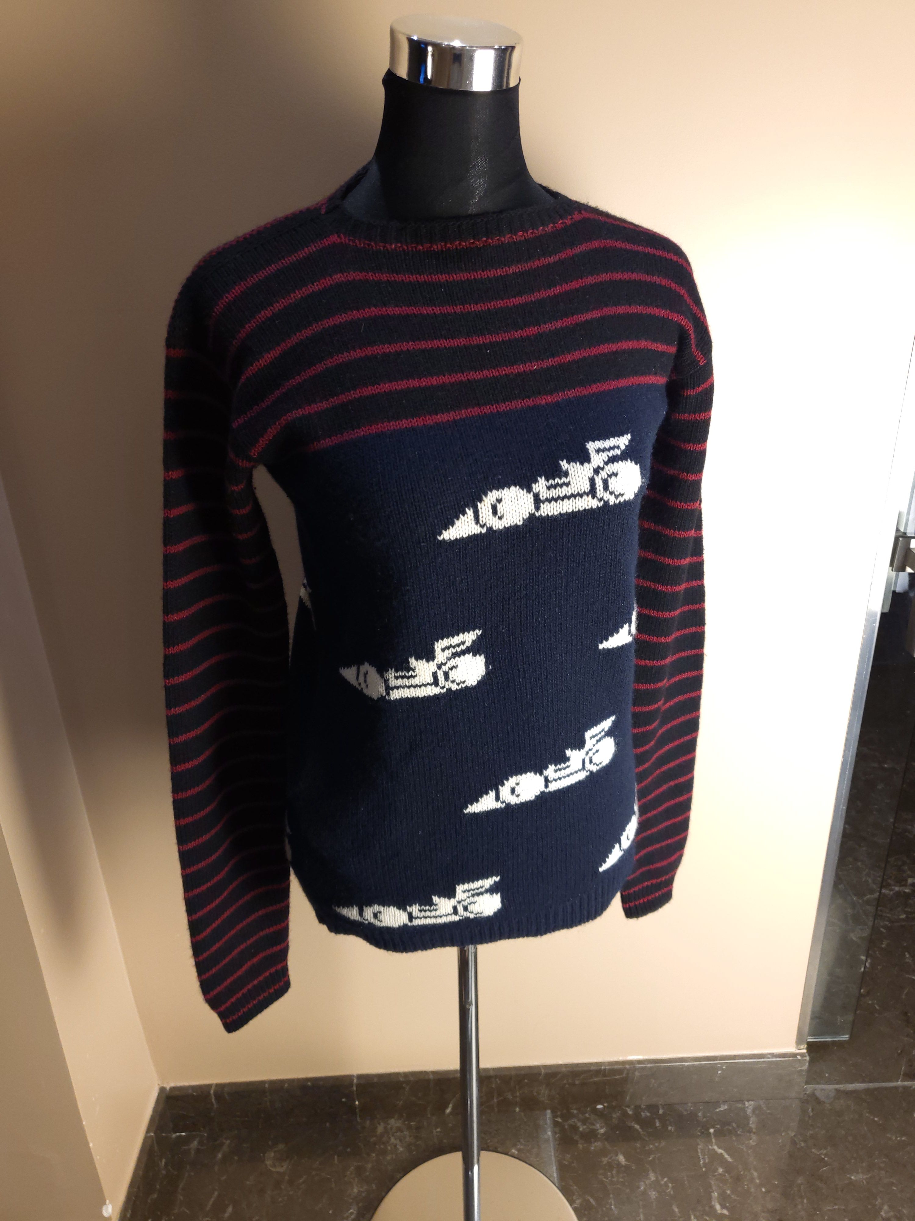 Preowned Prada Runway Wool Knit Jumper Size S Navy