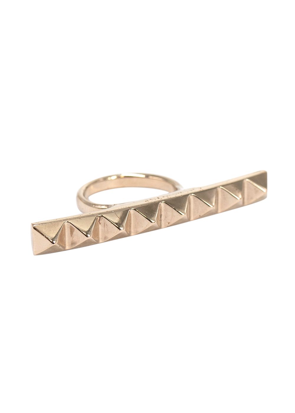 Valentino Gold Tone Pyramid Stud Bar Ring - Size 13 metal