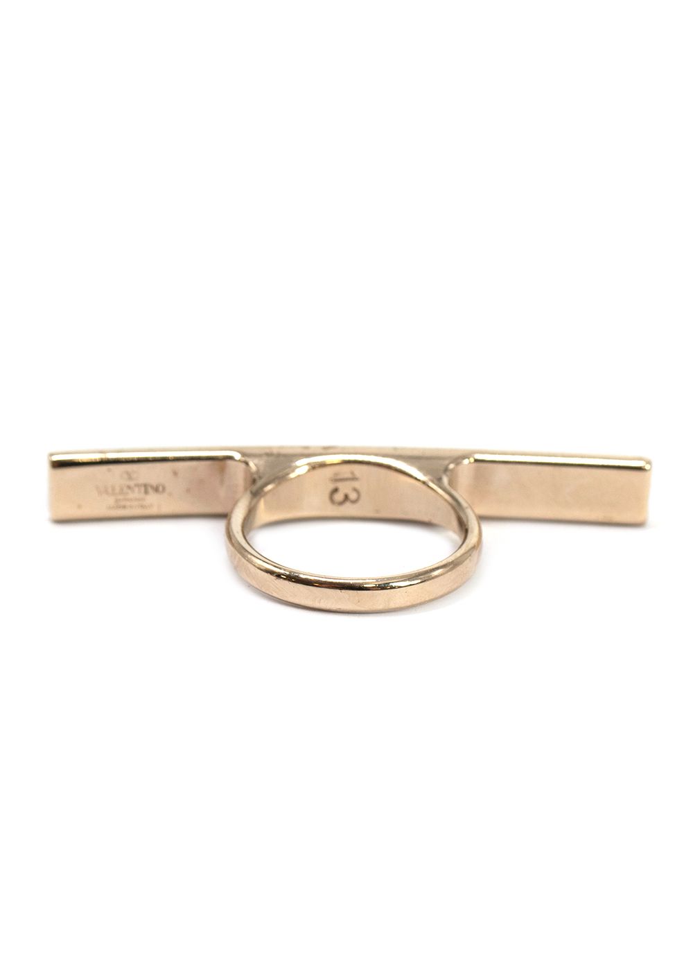 Valentino Gold Tone Pyramid Stud Bar Ring - Size 13 metal