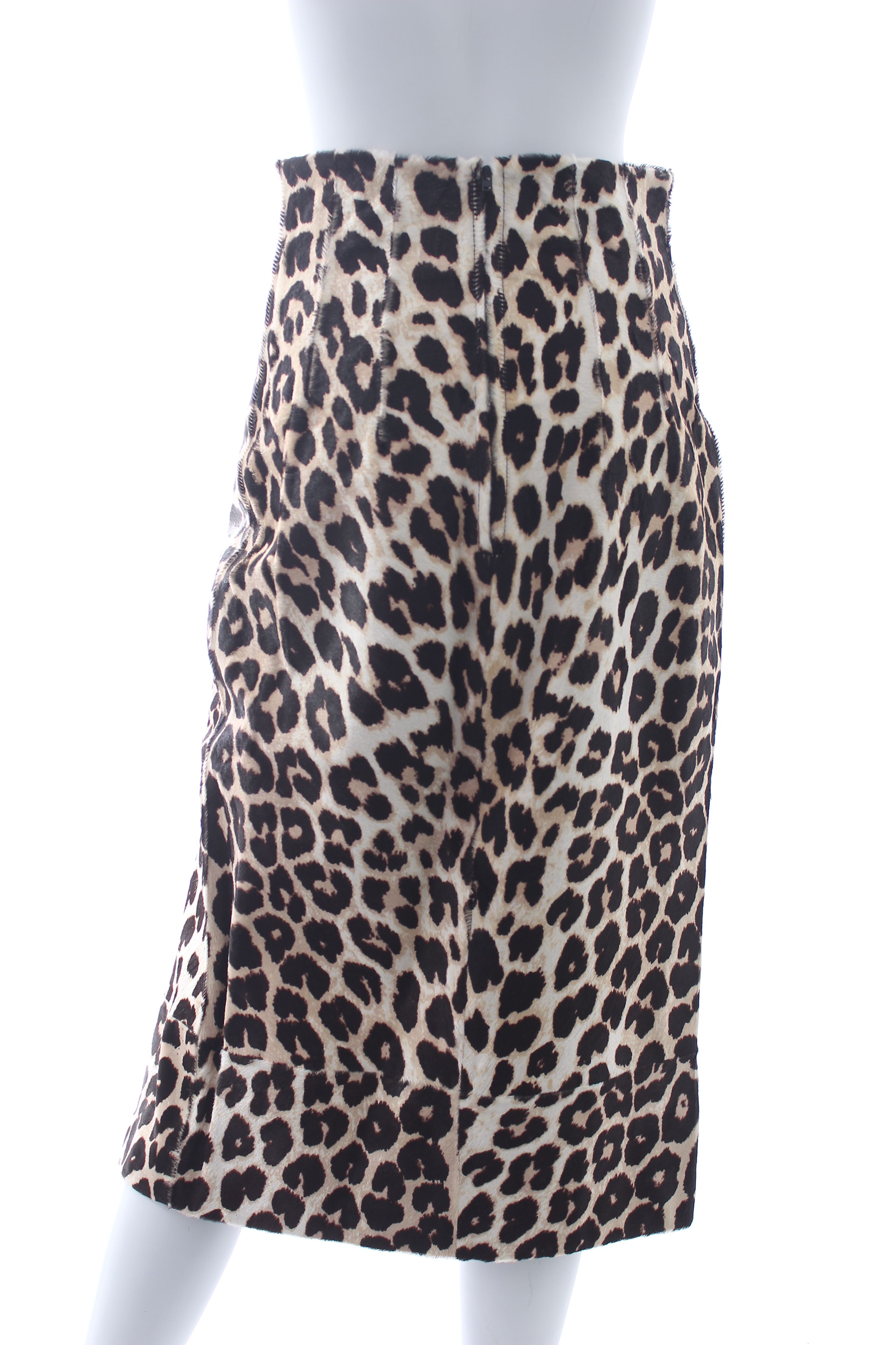 Preowned 16ARLINGTON Lipton Leopard Print Leather Midi Skirt Size L Brown real leather