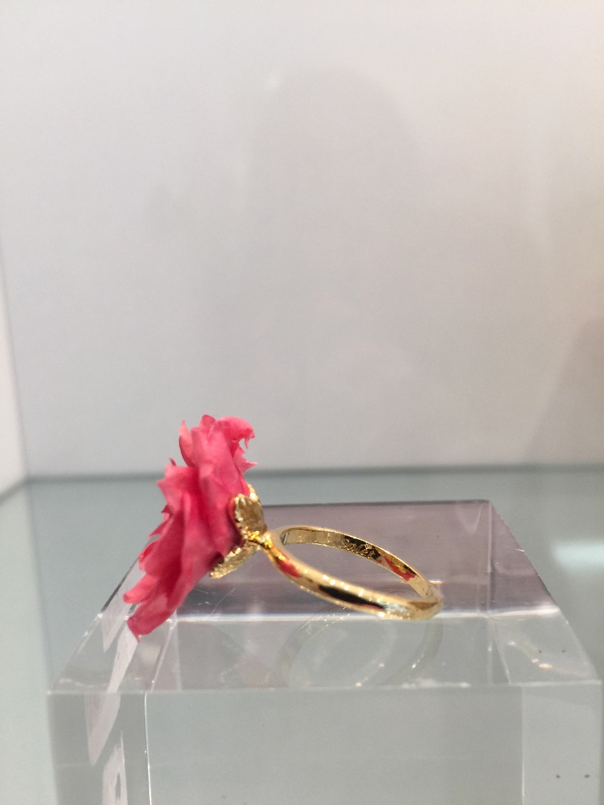 Salet Resin Pink Rose Ring Size S gold band/setting/real resin rose