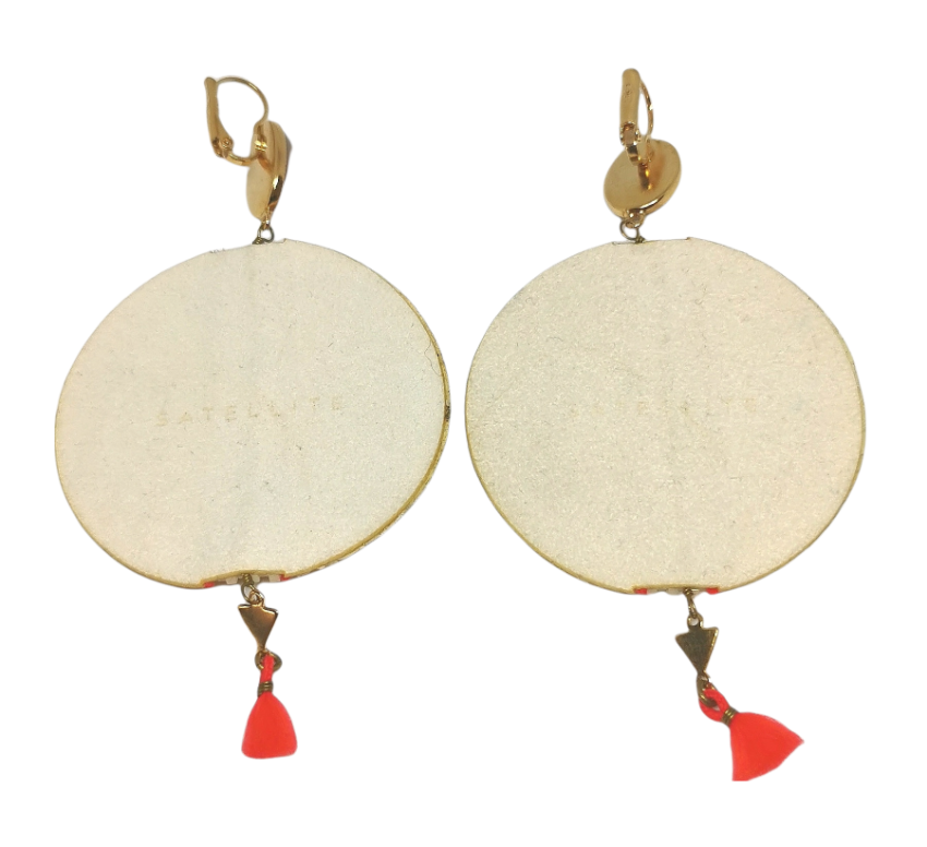 Satellite Paris beaded cabochon disc drop earrings Beige/Nude bead/fabric