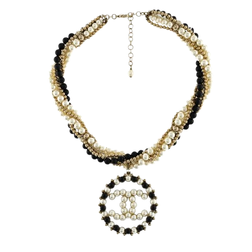 Chanel 18P Faux Pearl Beaded Necklace with cc Pendant Detail