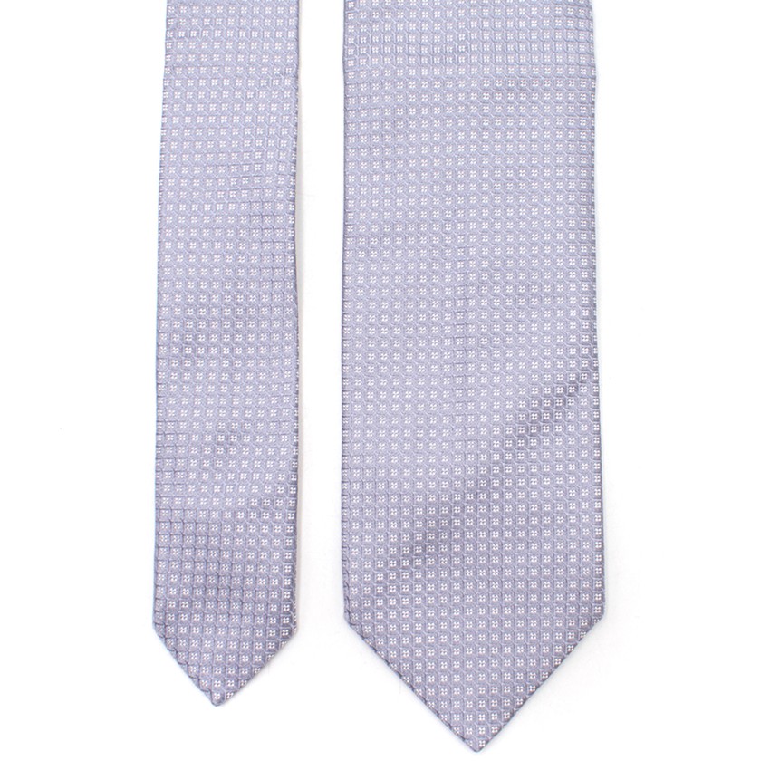 Men's Preowned Thomas Pink Grey Silk Embroidered Tie