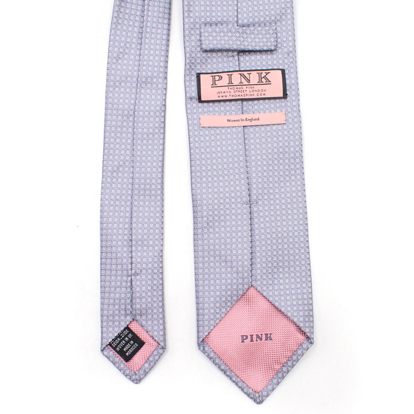 Men's Preowned Thomas Pink Grey Silk Embroidered Tie